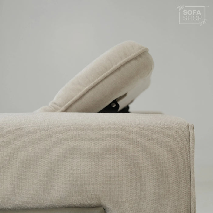 3 Seater Cinema Sofa in Beige Fabric | Hi-Tech Cinema Sofa with Power Recline + Power Headrests + USB-C Charging | Sample | Cadenza | The Sofa Shop