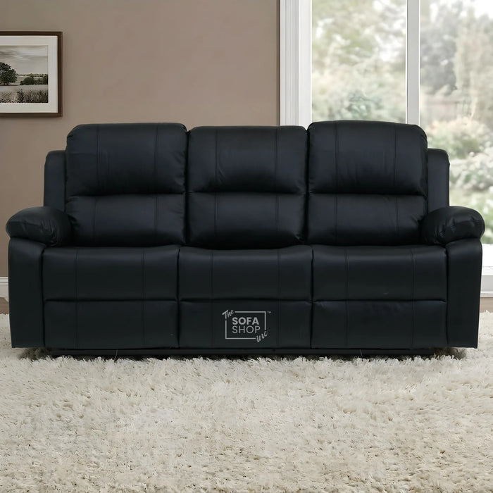 Trento 3 Seater Black Real Leather Electric Recliner Sofa | Power Recline, Drop-Down Table & USB-C Charging | The Sofa Shop