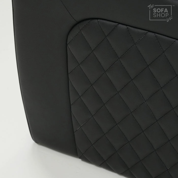 2 Seater Cinema Sofa in Black Real Leather | Hi-Tech Console Couch with Power Recline + Power Headrests + Console Storage + Cup Holders + LED Base Light | Sample |Milano | The Sofa Shop
