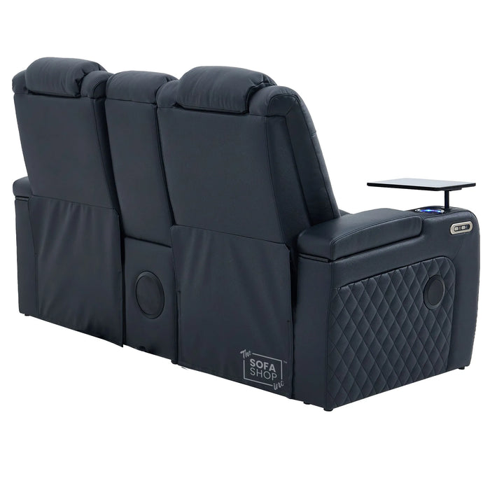 Black Real Leather 2 Seater Electric Recliner Cinema Sofa | Power Headrest, Speakers, Console, Wireless Charging & Cooling Cup Holders | Milano | The Sofa Shop