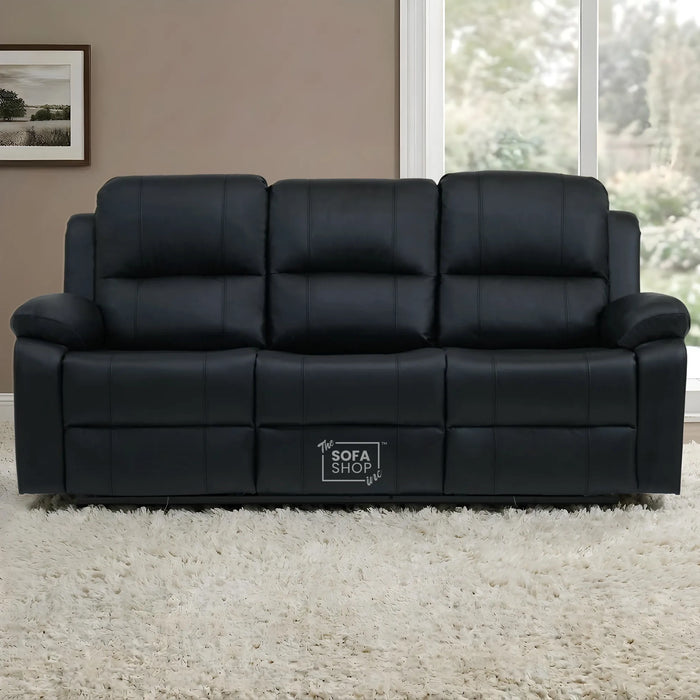 Trento 3 Seater Black Real Leather Electric Recliner Sofa | Power Recliner, Drop-Down Table & USB-C Charging | The Sofa Shop