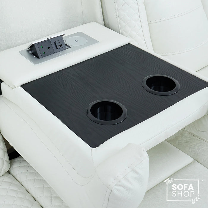 3 Seater Real Leather Electric Recliner Cinema Sofa in White | Massage, Heat, Bluetooth, Fold-Down Table & Cooling Cup Holders | Napoli | The Sofa Shop