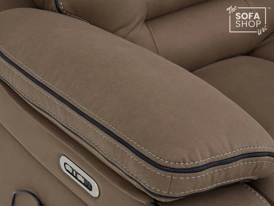 Electric Recliner Armchair | Brown Fabric Home Cinema Chair with Massage, Power Recline, LED Lights, USB Port & Adjustable Headrest | Tuscany | The Sofa Shop