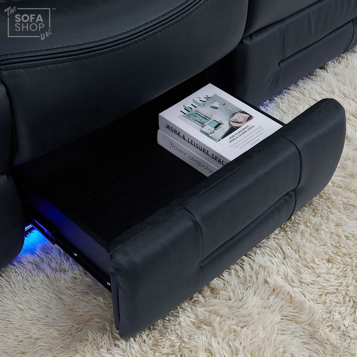 3 Seater Cinema Sofa in Black Genuine Leather | Hi-Tech Couch with Power Recline + Power Headrests + Wireless Charging + Speakers | Sicily | The Sofa Shop
