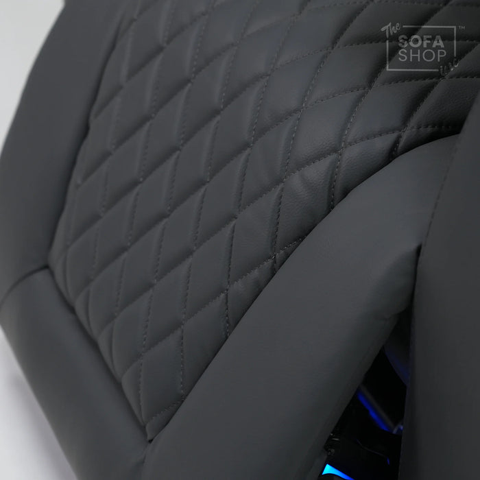 1 Seater Grey Leather Smart Cinema Armchair | Hi-Tech Chair with Vibration Massage & Cooling Cup Holders | Scratches And Marked Ears | Venice | Second Hand Sofa SH22