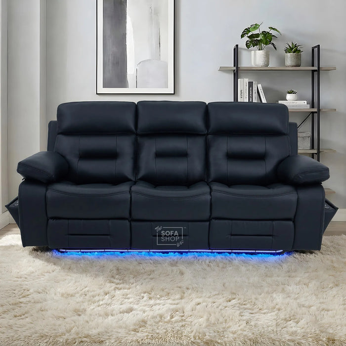 3 Seater Cinema Sofa in Black Genuine Leather | Hi-Tech Couch with Power Recline + Power Headrests + Wireless Charging + Sockets + Speakers | Sicily | The Sofa Shop