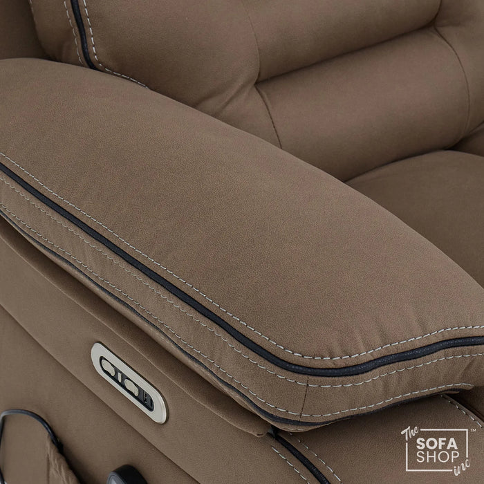 2 Seater Electric Recliner Cinema Sofa in Brown Fabric | Hi-Tech Sofa with 8-Point Massage, USB, Speakers, Power Headrest, Storage & Chilled Cup Holders | Tuscany | The Sofa Shop