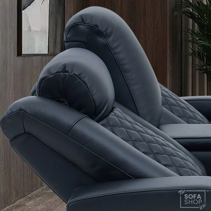 Black Real Leather 2 Seater Electric Recliner Cinema Sofa | Power Headrest, Speakers, Console, Wireless Charging & Cooling Cup Holders | Milano | The Sofa Shop