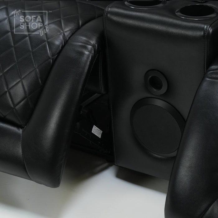 2 Seater Black Leather Smart Recliner With Massage & Speakers | Different Cupholders | Venice | Ex Display