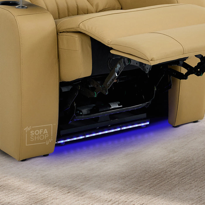 3 Seater Real Leather Electric Recliner Cinema Sofa in Tan | Recliner Couch With Massage, Power Recliners, Power Headrests, Led Reading & Tray Tables | Capri | The Sofa Shop