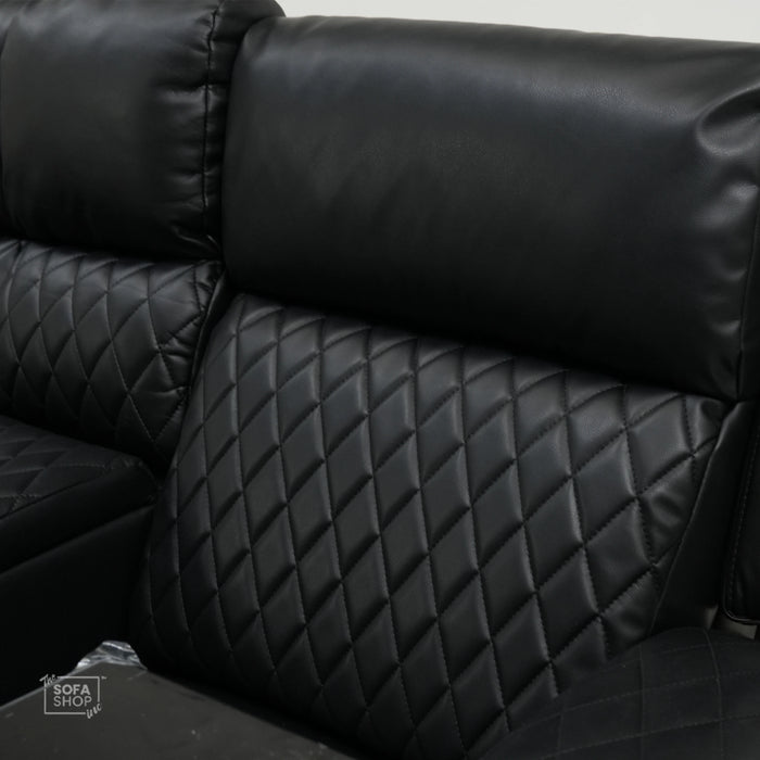 3 Seater Black Leather Electric Smart Recliner With Massage & Tray Tables | Venice | SS33