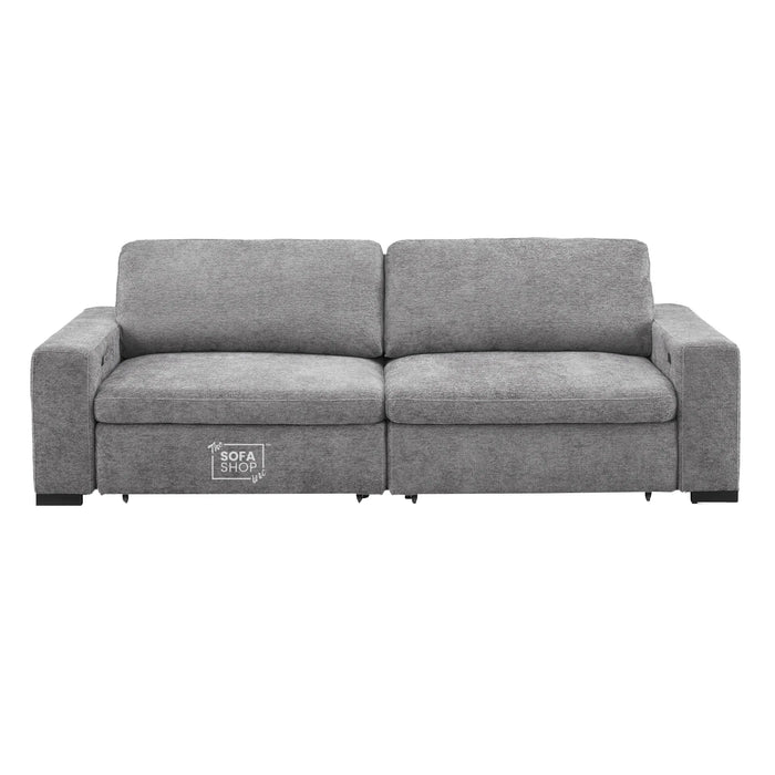 3 Seater Fabric Extendable Electric Sofa Bed | Power Sliding Couch With USB+C Charging | Grey Chenille Fabric | Home Theatre Seating & Comfort Headrests | Palma | The Sofa Shop