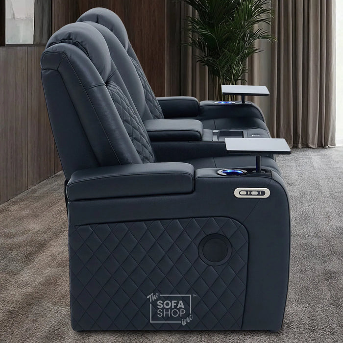 Black Real Leather 2 Seater Electric Recliner Cinema Sofa | Power Headrest, Speakers, Console, Wireless Charging & Cooling Cup Holders | Milano | The Sofa Shop