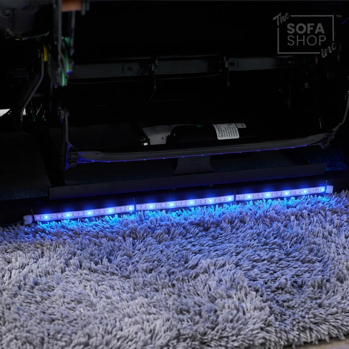 3+2 Modern Reclining Sofa Suite in Black Real Leather | Hi-Tech Sofa with Massage, Heated Lumbar, Wireless Charging, LED Lights & Removable Tables | Capri