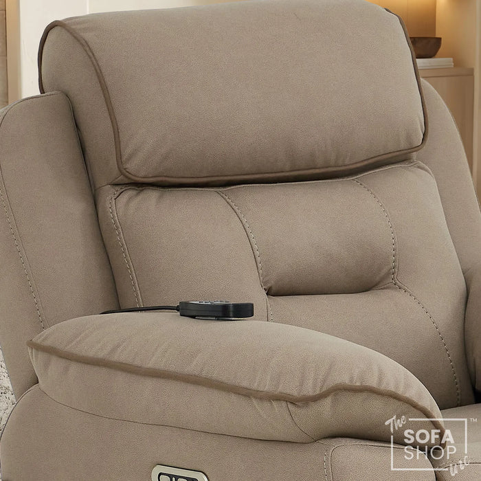 1 Seater Electric Recliner Chair in Beige Fabric | Hi-Tech Chair with Vibration Massage + Heated Lumbar + Power Headrest + Power Grommet + USB+C Charging | Florence | The Sofa Shop