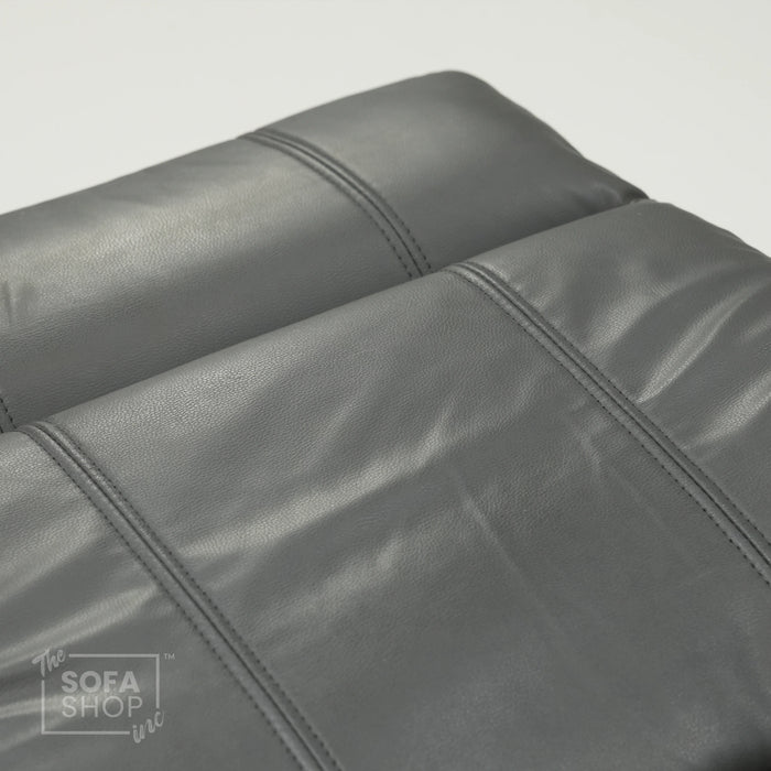 3 Seater Manual Recliner Sofa in Grey Leather | Manual Recliner Sofa with Drop-Down Table + Cup Holders + Padded Armrests + Smooth Recline | Trento Second Hand 27 | The Sofa Shop