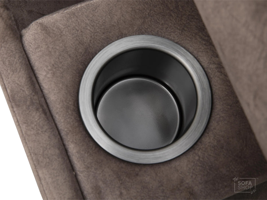 Extendable Electric Sofa - Bed in Mocha Velvet Fabric | 3 Independant Power Motion Seats Perfect for Cinema Room & Home Theatre | 3 Seater with Cupholder + USBc & Wireless Charging | Almeria