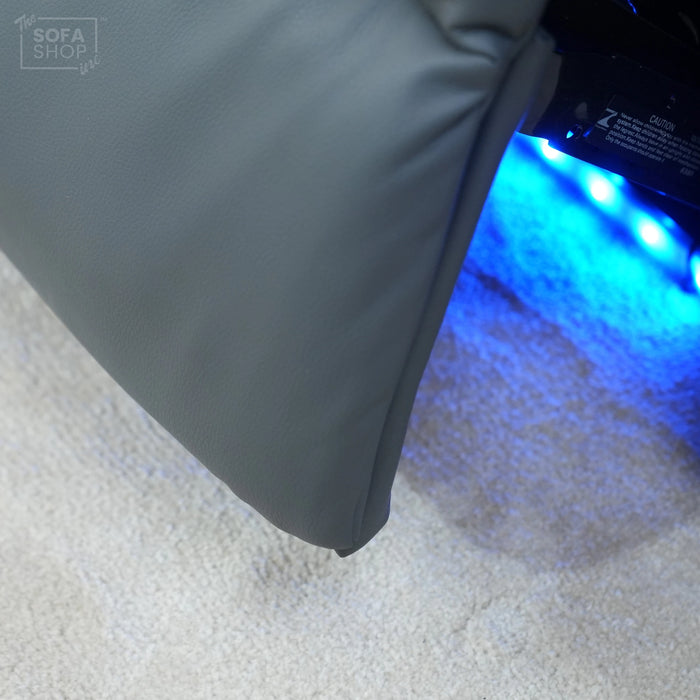 3 Seater Electric Recliner Cinema Sofa In Grey Leather | Table Stuck, Left Side Scuffed, No Ears | Siena | Second Hand Sofa 120