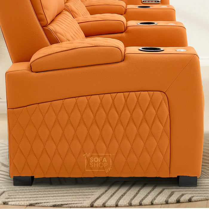 3 Seater Cinema Sofa in Orange Real Leather | Luxury Theatre & Home Cinema Seating | Electric Recliner With 3 Power Recliners, Power Lumbar & Cooling Cup Holders | Assisi | The Sofa Shop