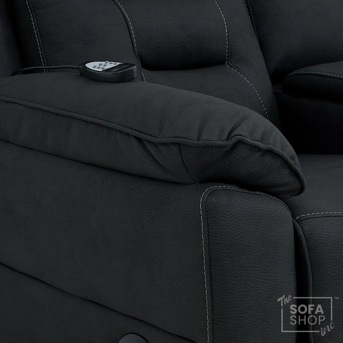 2 Seater Charcoal Grey Fabric Electric Recliner Cinema Sofa | Hi-tech Recliner Couch With Massage Vibration, Heated Lumbar, Cooling & Heating Cupholders, Bluetooth & Multi-Link | Florence | The Sofa Shop