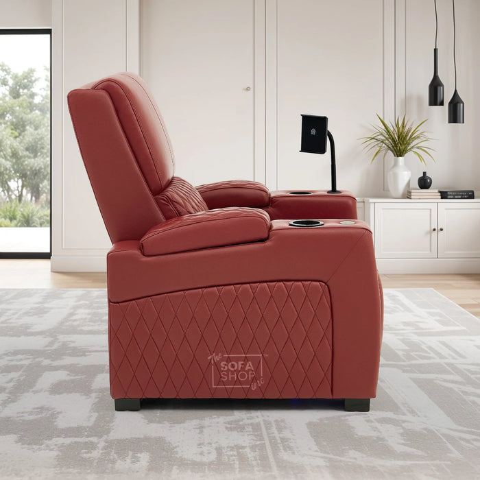 1 Seat Real Leather Electric Recliner Chair Home Cinema Sofa In Red with Massage, LED Cup Holders  & Low Heated Lumbar | Assisi