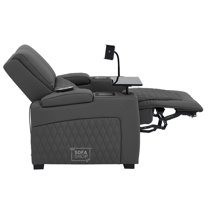 1 Seater Grey Real Leather Electric Recliner Cinema Chair | Recliner Armchair With Vibration Massage, Heated Lumbar And Cooling Cup Holder & Wireless Charging | Assisi | The Sofa Shop