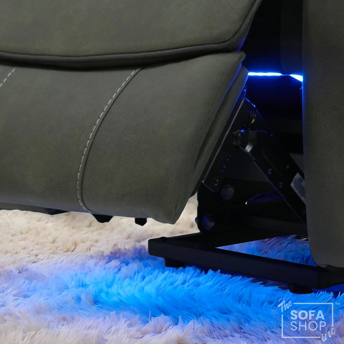1 Seater Electric Dual Lift Riser Chair In Green Fabric | Hi-Tech Recliner Riser With Massage + Heating Comfort + Power Headrest + LED Light + USB-C | Florence | The Sofa Shop