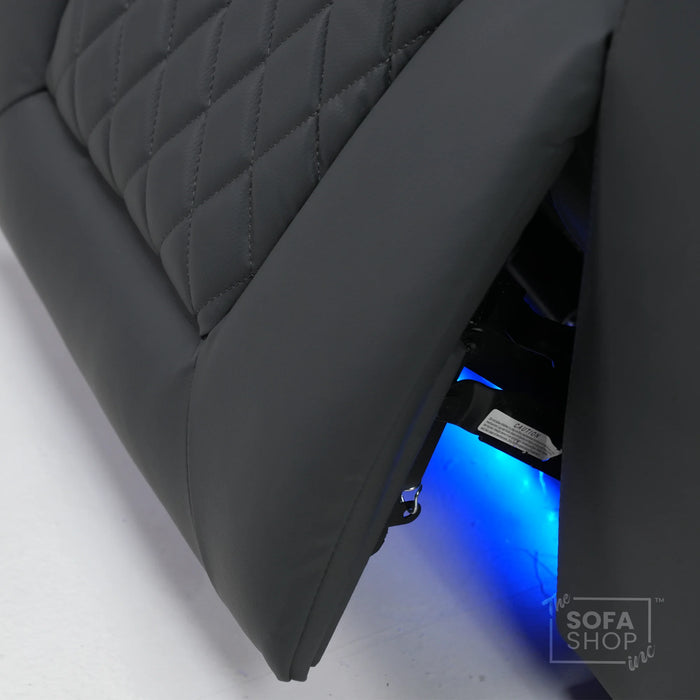 1 Seater Grey Leather Smart Cinema Armchair | Hi-Tech Chair with Vibration Massage & Cooling Cup Holders | Scratches And Marked Ears | Venice | Second Hand Sofa SH22