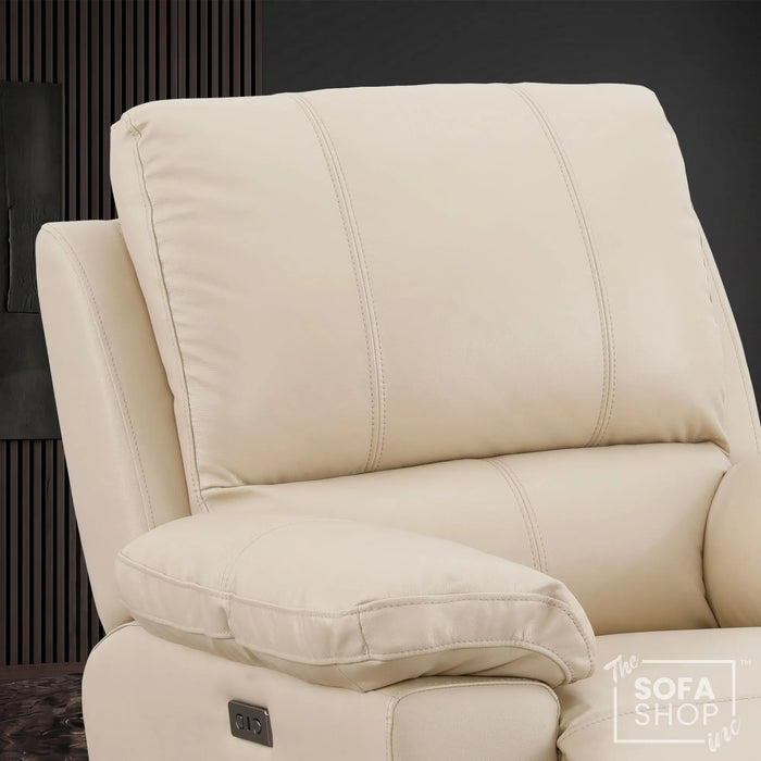 1 Seater Electric Recliner Chair In Cream Real Leather | Hi-Tech Armchair With Power Recline, USB-C Charging, Padded Armrests, Lower Back Cushioning, Wall Hugging Design | Trento | The Sofa Shop