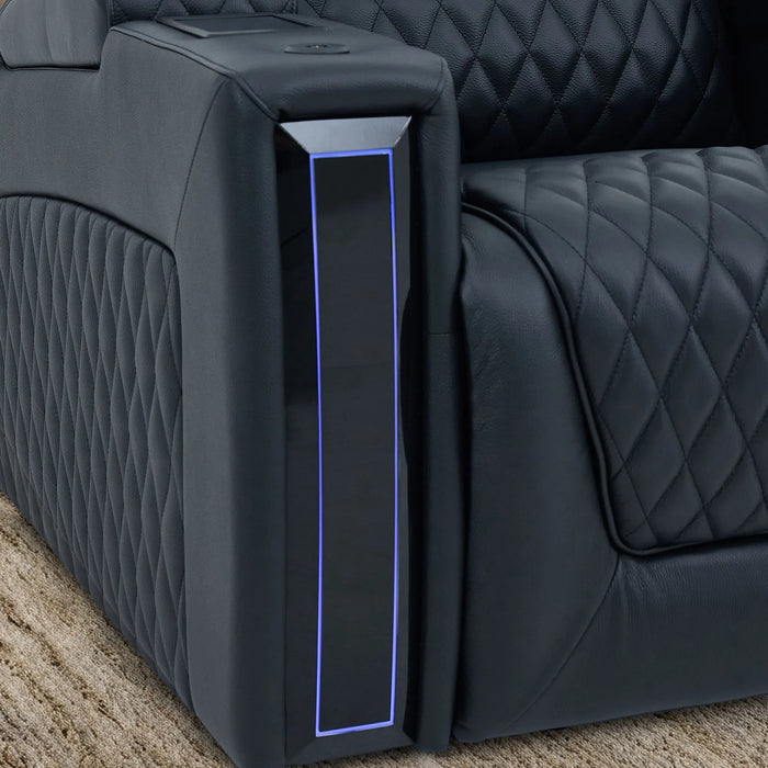 1 Seater Electric Dual Lift Riser Cinema Chair | Power Recline, Heated Lumbar + Massage & Cooling & Heating Cup Holders | Black Real Leather Riser Armchair with Tray Tables | Assisi | The Sofa Shop
