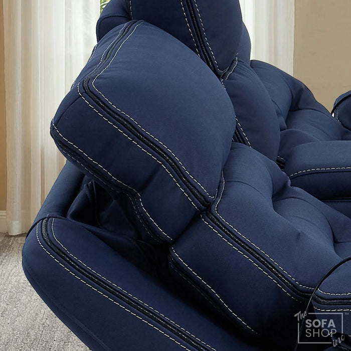 2 Seater Blue Fabric Electric Recliner Cinema Sofa Console | Hi-Tech Sofa with 8-Point Massage, Heated Lumbar, Multi-Link Bluetooth, Cooling & Heating Cupholders | Tuscany | The Sofa Shop