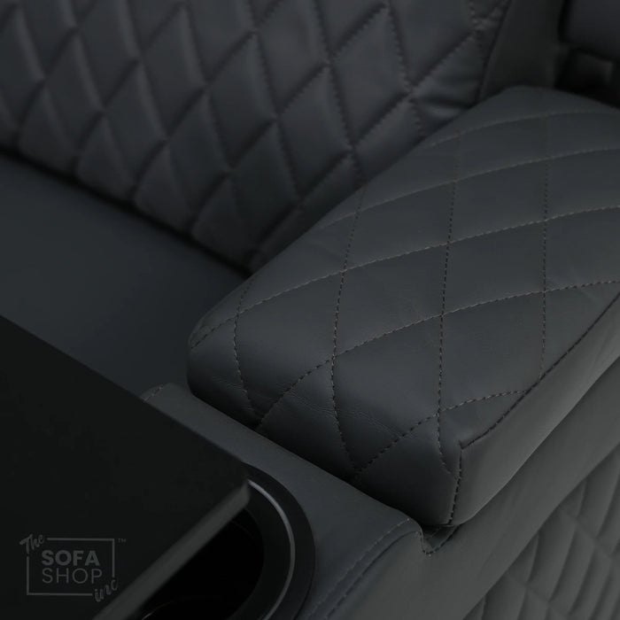 1 Seater Grey Leather Smart Cinema Armchair | Hi-Tech Chair with Vibration Massage & Cooling Cup Holders | Scratches And Marked Ears | Venice | Second Hand Sofa SH22