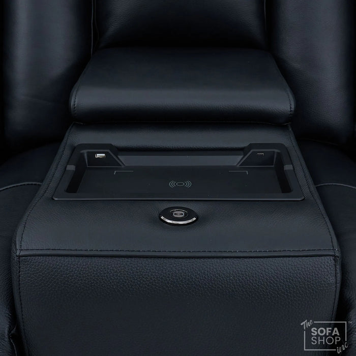 Black Real Leather 2 Seater Electric Recliner Cinema Sofa | Power Headrest, Speakers, Console, Wireless Charging & Cooling Cup Holders | Milano | The Sofa Shop