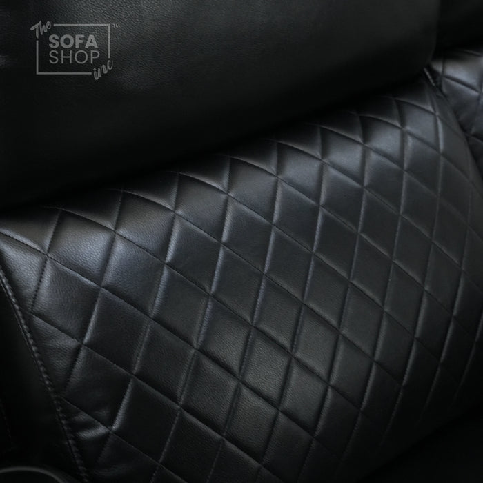 2 Seater Black Leather Smart Recliner With Massage & Speakers | Different Cupholders | Venice | Ex Display