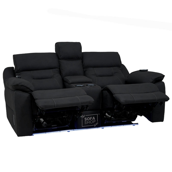 2 Seater Charcoal Grey Fabric Electric Recliner Cinema Sofa | Hi-tech Recliner Couch With Massage Vibration, Heated Lumbar, Cooling & Heating Cupholders, Bluetooth & Multi-Link | Florence | The Sofa Shop