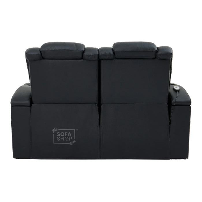 3+2 Modern Reclining Sofa Suite in Black Real Leather | Hi-Tech Sofa with Massage, Heated Lumbar, Wireless Charging, LED Lights & Removable Tables | Capri