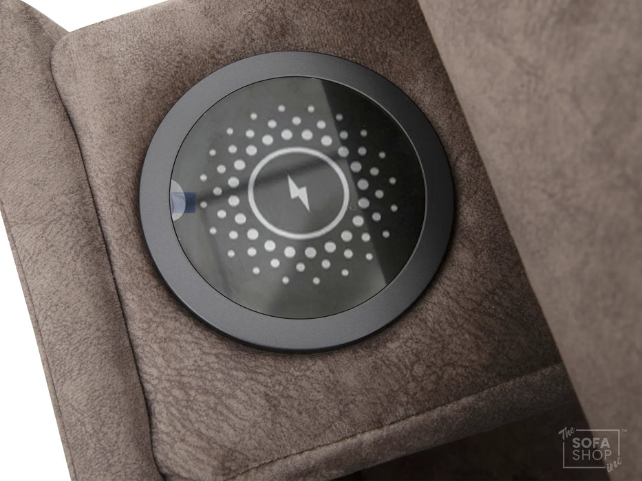 Extendable Electric Sofa - Bed in Mocha Velvet Fabric | 3 Independant Power Motion Seats Perfect for Cinema Room & Home Theatre | 3 Seater with Cupholder + USBc & Wireless Charging | Almeria