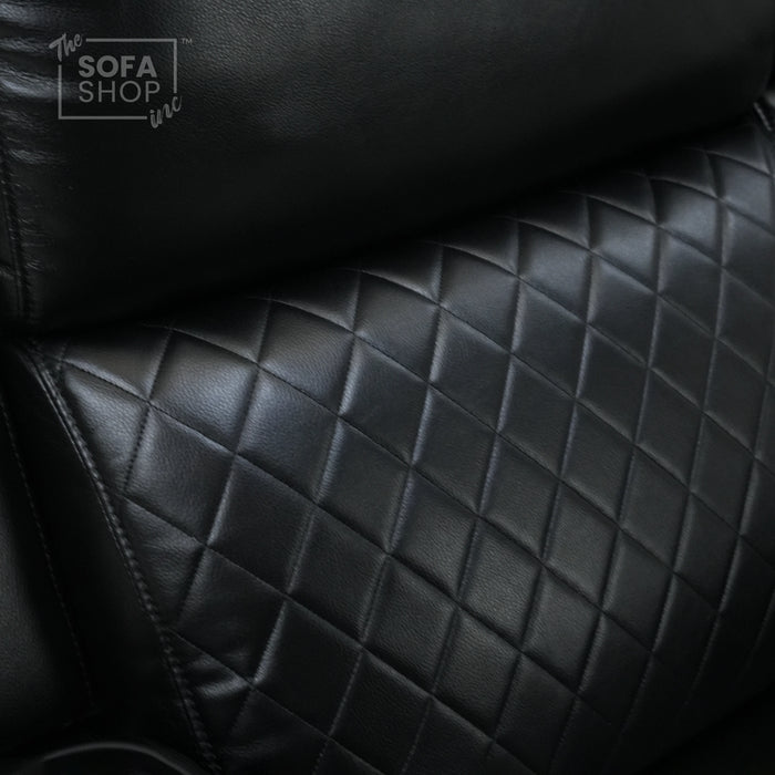 3 Seater Black Leather Smart Recliner With Massage & Tray Tables | Cupholder LED Not Working | Venice | Ex-Display