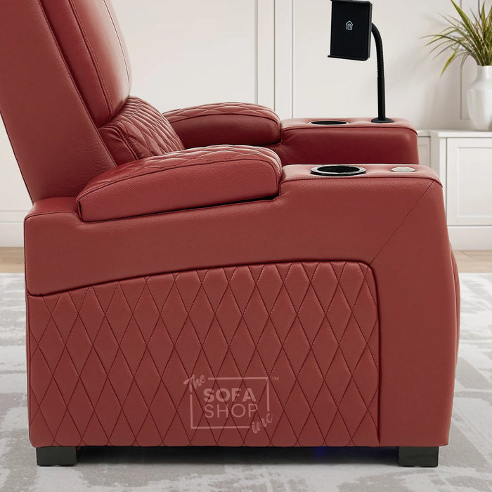 1 Seat Real Leather Electric Recliner Chair Home Cinema Sofa In Red with Massage, LED Cup Holders  & Low Heated Lumbar | Assisi