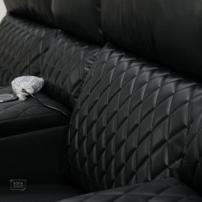 3 Seater Black Leather Electric Smart Recliner With Massage & Tray Tables | Venice | SS33