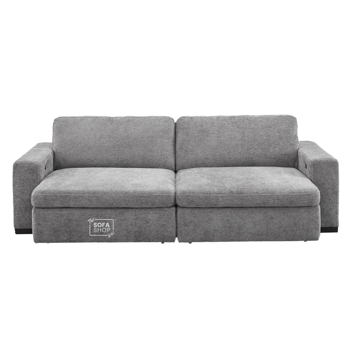 3 Seater Fabric Extendable Electric Sofa Bed | Power Sliding Couch With USB+C Charging | Grey Chenille Fabric | Home Theatre Seating & Comfort Headrests | Palma | The Sofa Shop