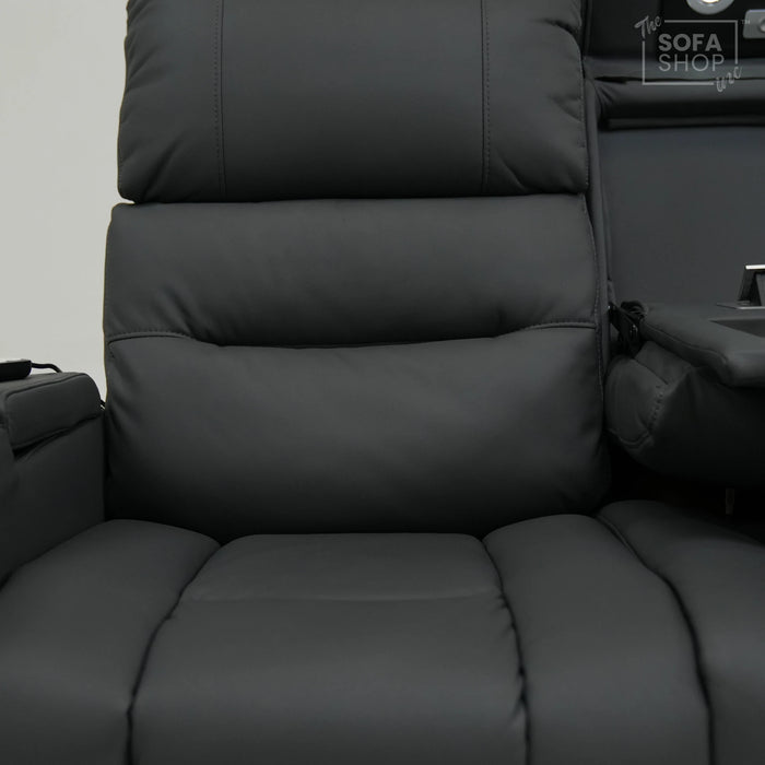 3 Seater Smart Grey Leather Sofa | High-Tech Recline Sofa With Drop-Down Table, USB Port, Vibration Massage | No Ears And Scuff On Corner | Siena | Second Hand Sofa SS02