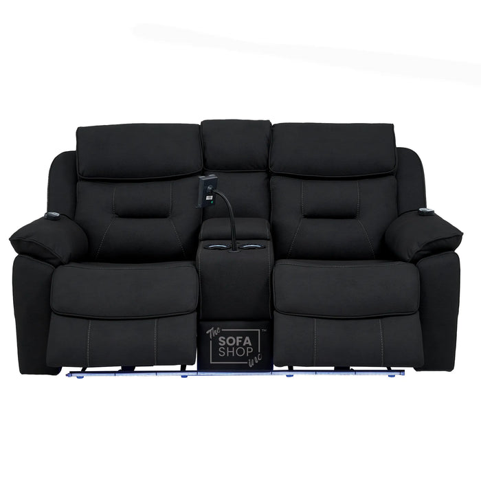 2 Seater Charcoal Grey Fabric Electric Recliner Cinema Sofa | Hi-tech Recliner Couch With Massage Vibration, Heated Lumbar, Cooling & Heating Cupholders, Bluetooth & Multi-Link | Florence | The Sofa Shop