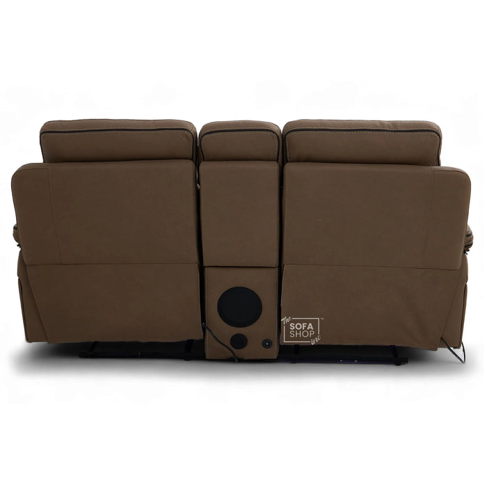 2 Seater Electric Recliner Cinema Sofa in Brown Fabric | Hi-Tech Sofa with 8-Point Massage, USB, Speakers, Power Headrest, Storage & Chilled Cup Holders | Tuscany | The Sofa Shop