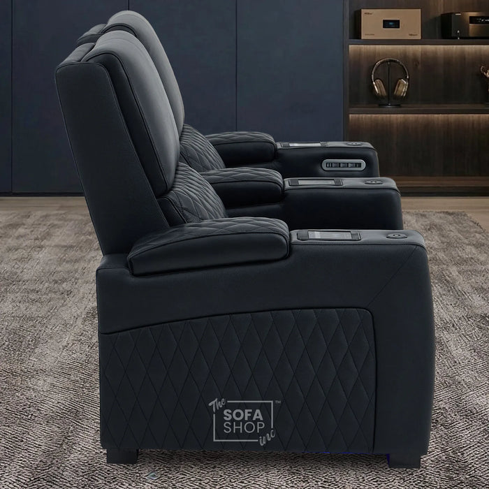 2 Seater Cinema Sofa in Black Real Leather | Electric Recliner Sofa With  Power Lumbar Support, Power Grommet, Wireless Charging, Heating & Cooling Cupholders | Assisi  | The Sofa Shop