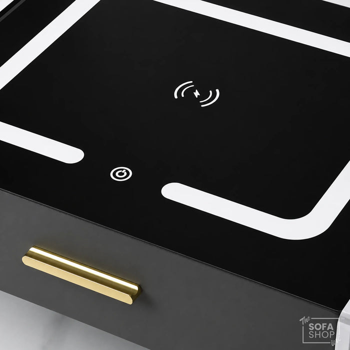 Chicago Smart Bedside Table – Grey 2-Drawer Nightstand with LED Lights, PIN-Lock Drawer & Wireless Charger