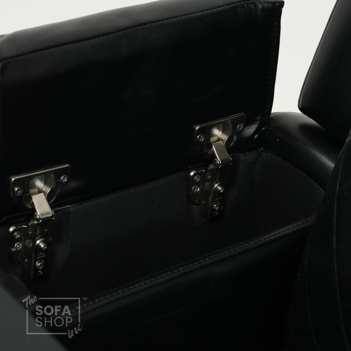 3 Seater Black Leather Smart Recliner With Massage & Tray Tables | Cupholder LED Not Working | Venice | Ex-Display