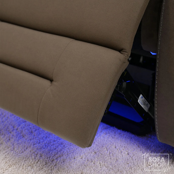 Electric Riser Chair In Mocha Brown Fabric | Hi-Tech Recliner Armchair With Vibration Massage + Heated Lumbar + Cooling Cup Holder + Power Headrest | Tuscany | The Sofa Shop