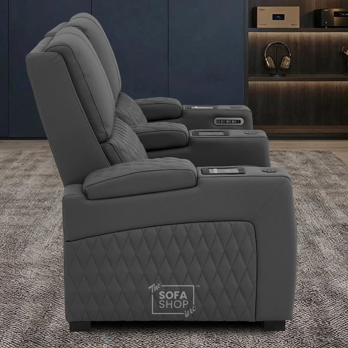 2 Seater Real Leather Electric Recliner Cinema Sofa in Grey | Hi-Tech Couch With Power Lumbar, Wireless Charging, Heat & Cooling Cupholders | Assisi | The Sofa Shop