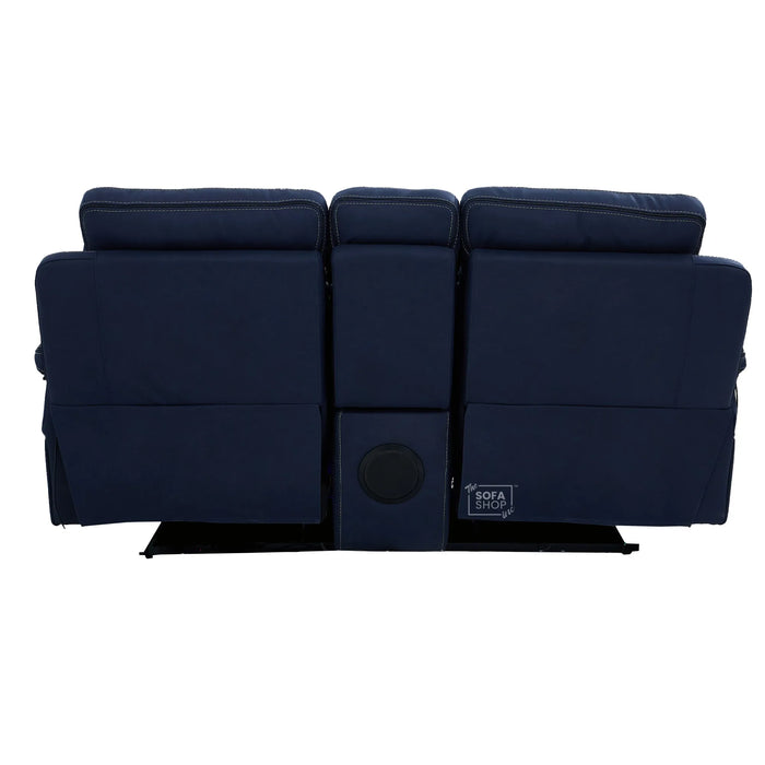 2 Seater Blue Fabric Electric Recliner Cinema Sofa Console | Hi-Tech Sofa with 8-Point Massage, Heated Lumbar, Multi-Link Bluetooth, Cooling & Heating Cupholders | Tuscany | The Sofa Shop